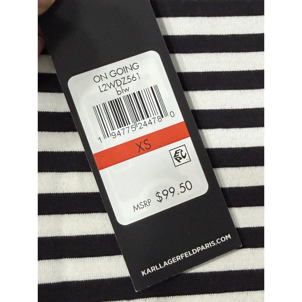 Karl Lagerfeld Paris‎ Striped Logo Tape Puff Sleeve Tshirt Dress Sz XS - Picture 10 of 11